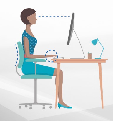 Profile illustration of woman, sitting at a computer workstation