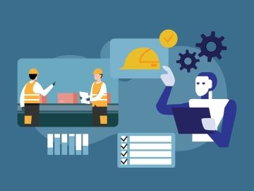 Graphic depiction of a robot managing health and safety practices.