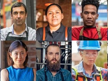 A collage of portraits of diverse workers