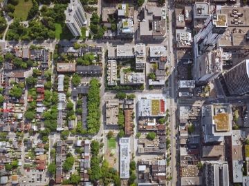 Overhead view of the Toronto's downtown and an adjacent residential neighbourhood