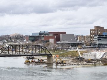 Construction work on the new Victoria Bridge in downtown Saskatoon