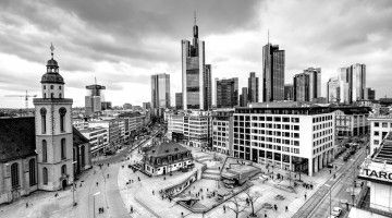 Black and white image of a German public square