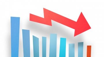 Bar graphs and an arrow showing a decline