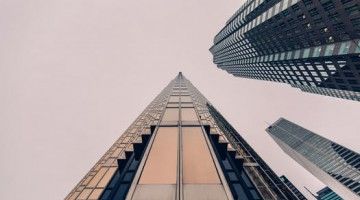 View from ground of Toronto banking skyscrapers