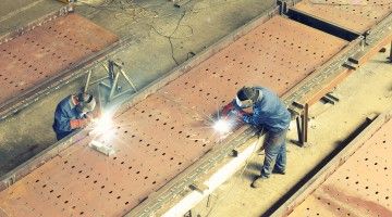 Overhead shot of welding workers