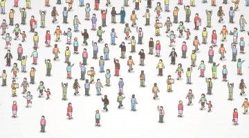 Illustration of many different people, miniature size