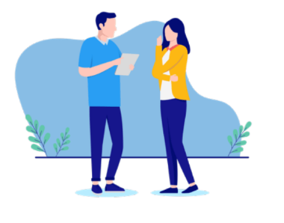 Two people talking to each other.