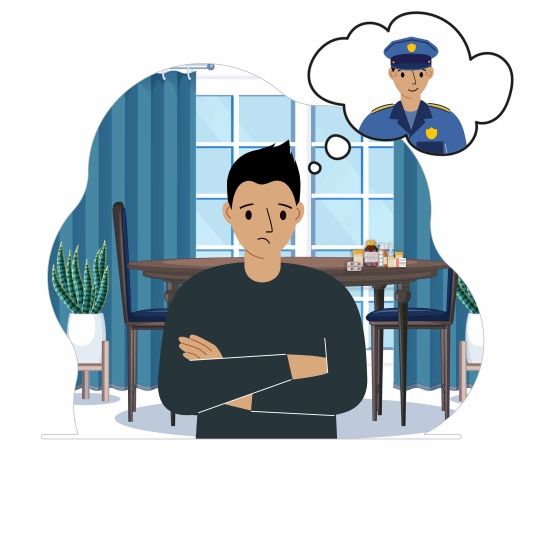 A man in his home environment thinks of himself in a police uniform