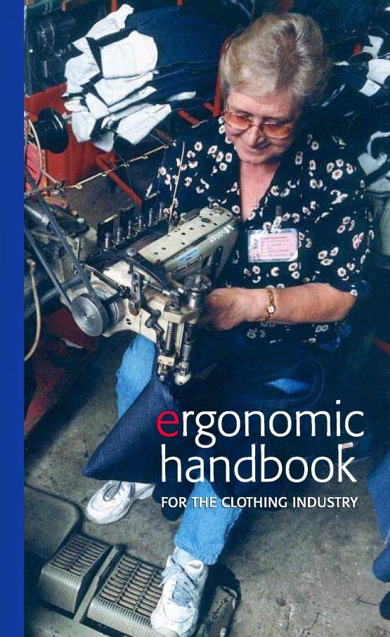 Front cover of Ergonomic Handbook for the Clothing Industry, showing a woman working at a machine used in the garment industry