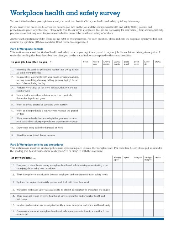 View of first page of the survey that is part of the O H S Vulnerability Measure