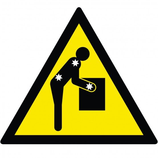 A sample pictogram showing improper way to lift materials