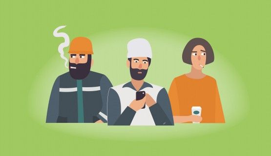 Illustration of three workers, two of whom are smoking