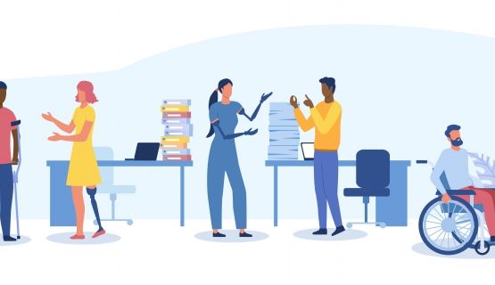 People with various disabilities at the office