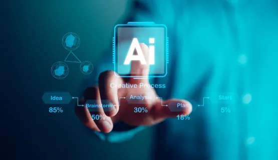Una mano indica la grafica sovrapposta sullo schermo, una con l'etichetta "AI"
