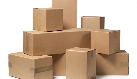 A stack of cardboard moving boxes