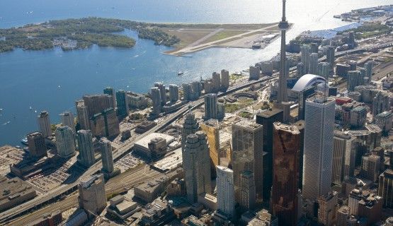 Overhead shot of downtown Toronto and waterfront Thumbnail